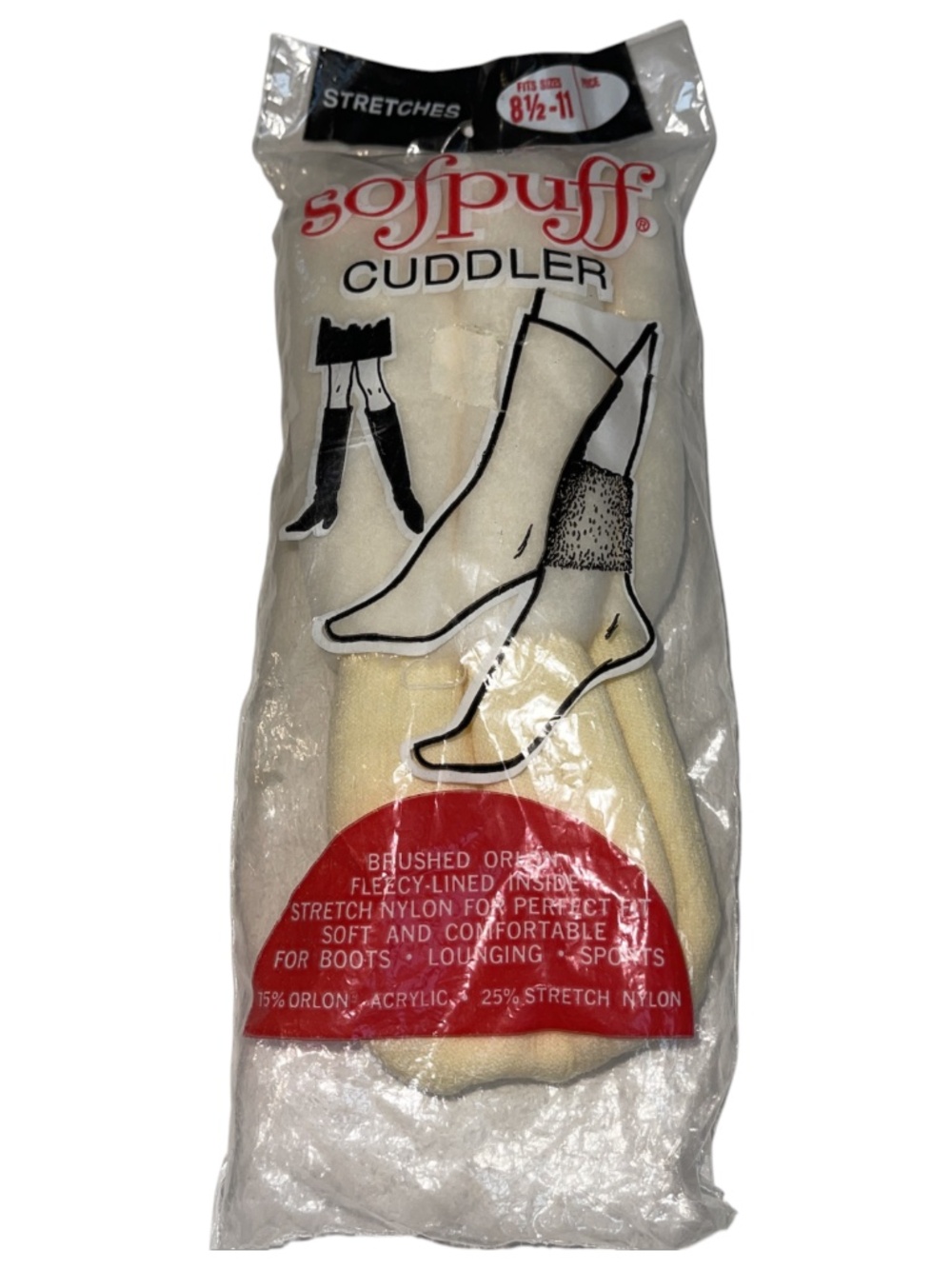 Vintage Sofpuff Cuddler Stretchy Soft Fleece Lined Socks Made in USA New Womens